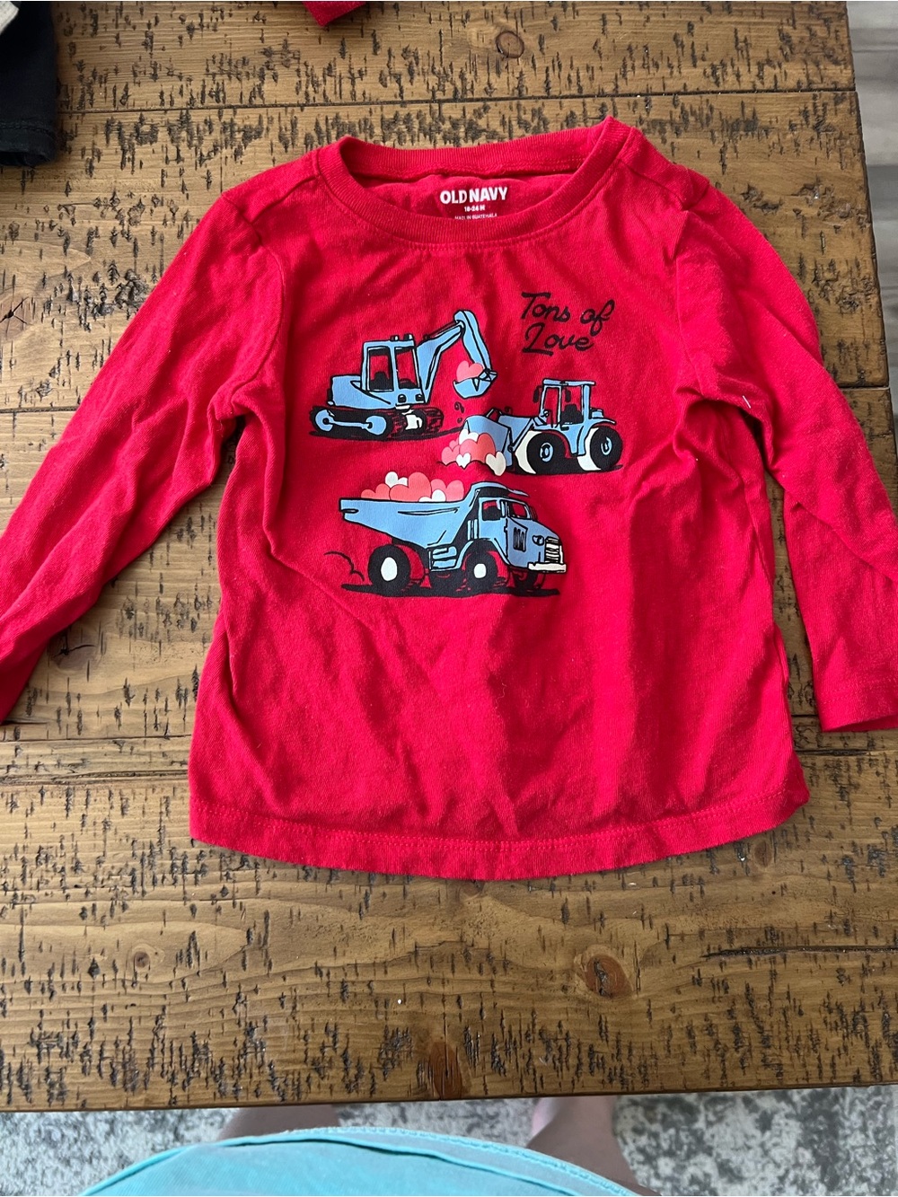 Old Navy Red Long-Sleeve Tee with Blue Construction Trucks Graphic - Kids